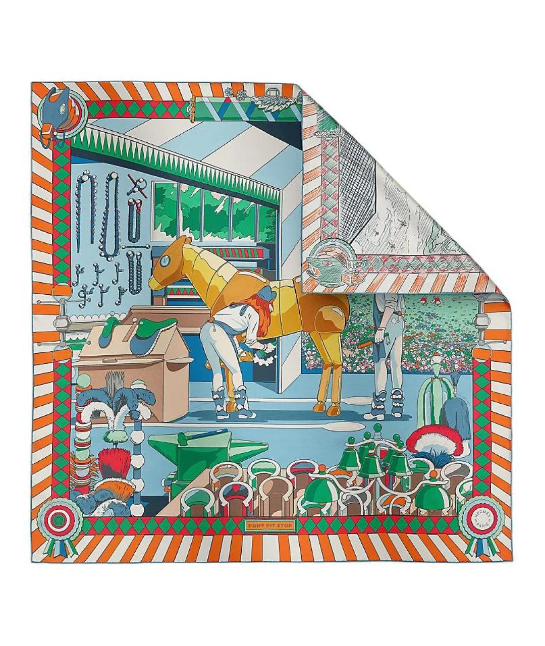 HERMES Мульти шелковый шарф, фото 2