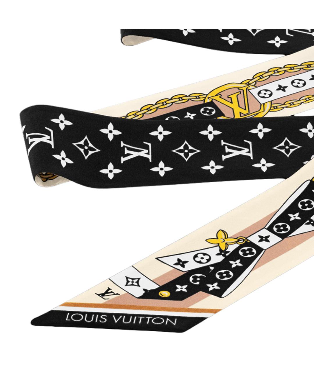 LOUIS VUITTON Черный шелковый шарф, фото 3