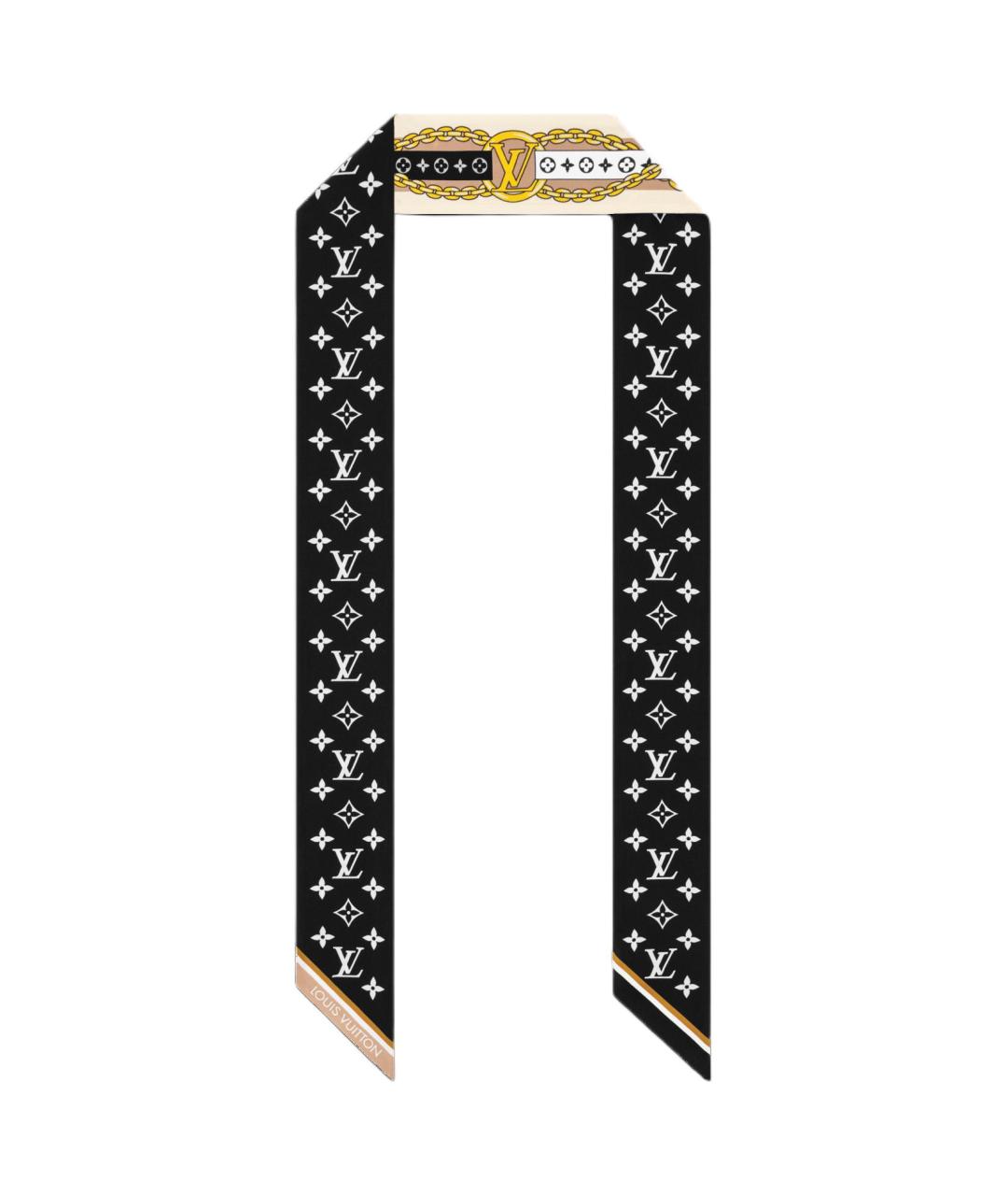 LOUIS VUITTON Черный шелковый шарф, фото 2