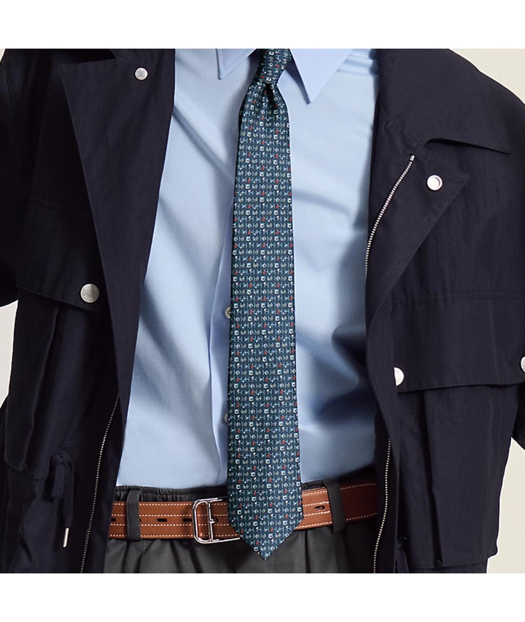 HERMES Темно-синий шелковый галстук, фото 3