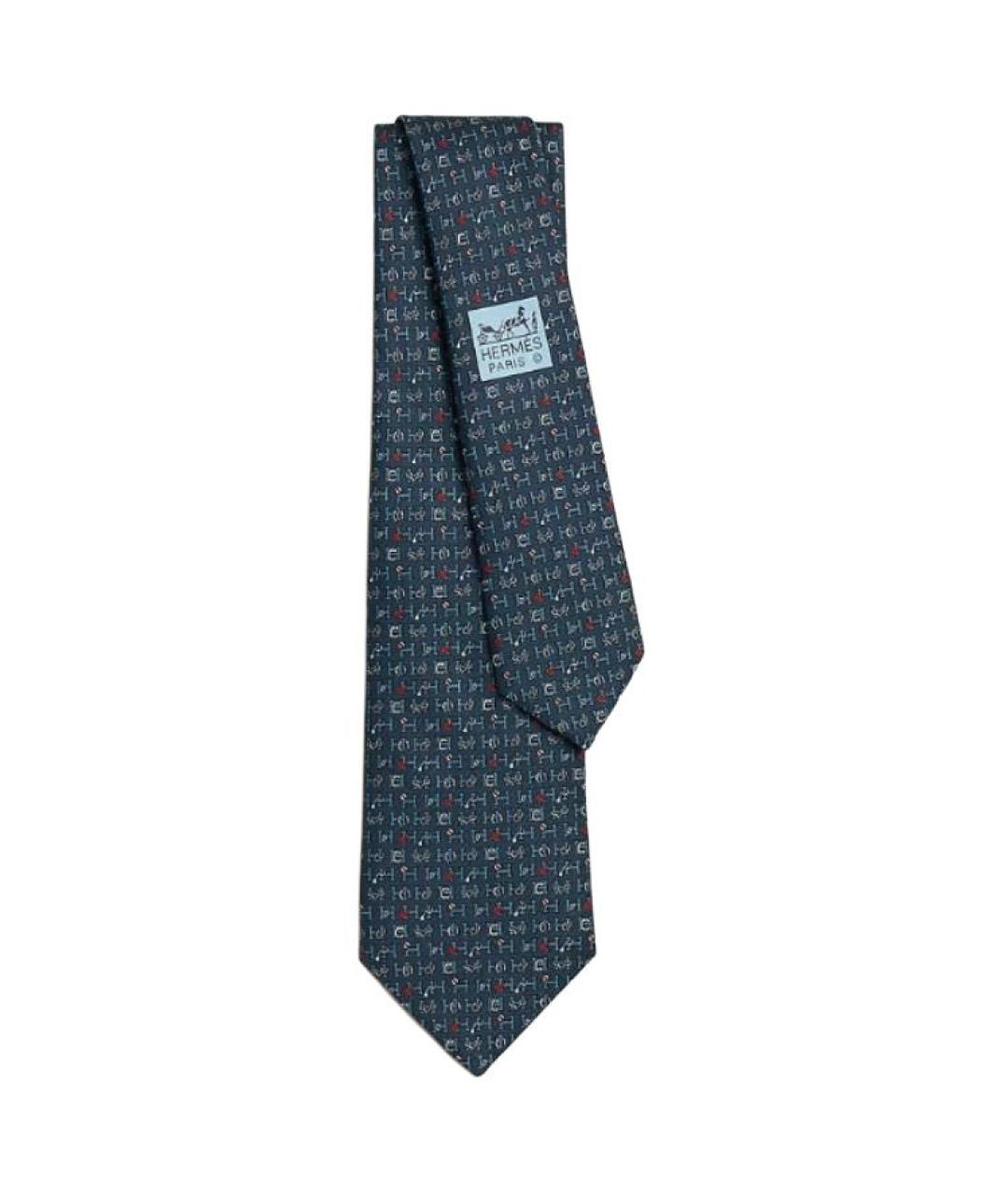 HERMES Темно-синий шелковый галстук, фото 1