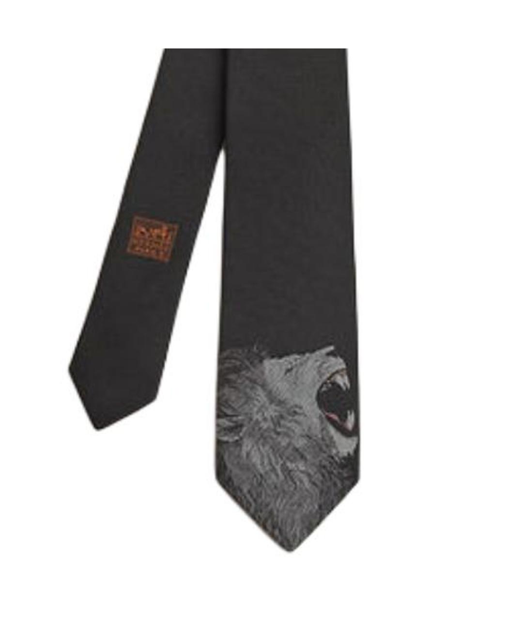 HERMES Черный шелковый галстук, фото 3