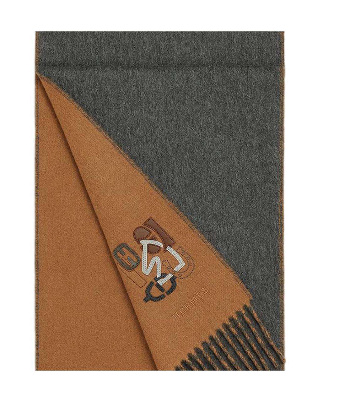HERMES Коричневый кашемировый шарф, фото 3