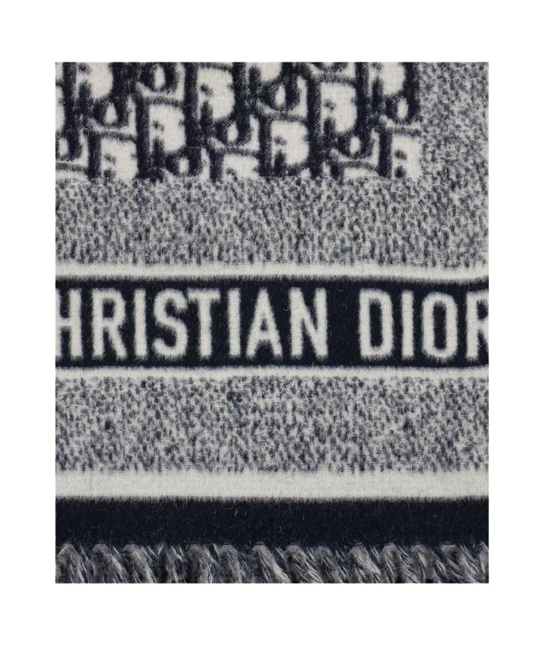 CHRISTIAN DIOR Серый шерстяной шарф, фото 2