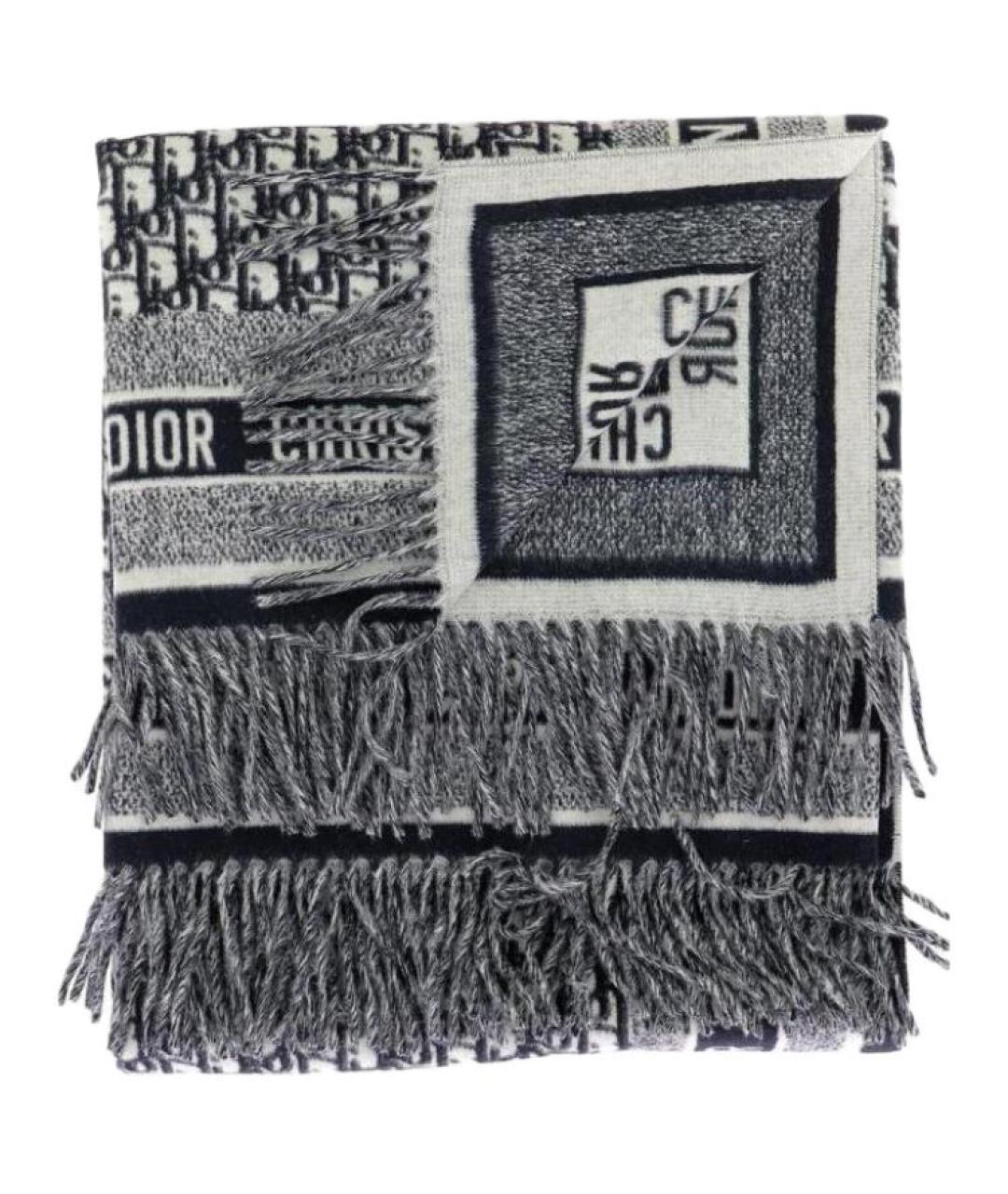 CHRISTIAN DIOR Серый шерстяной шарф, фото 1