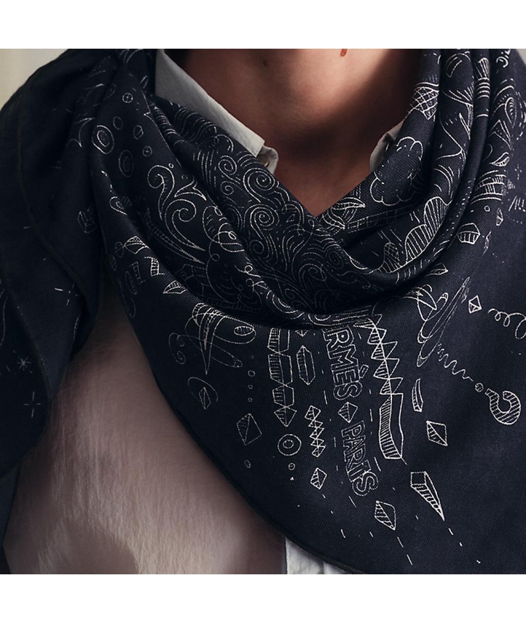 HERMES Черный кашемировый шарф, фото 3