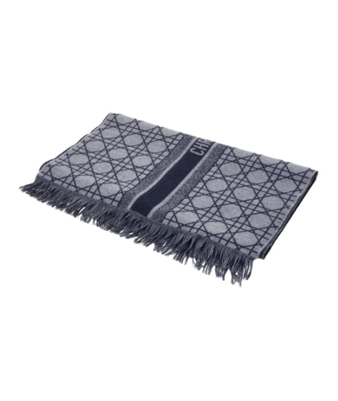 CHRISTIAN DIOR Серый шерстяной шарф, фото 3