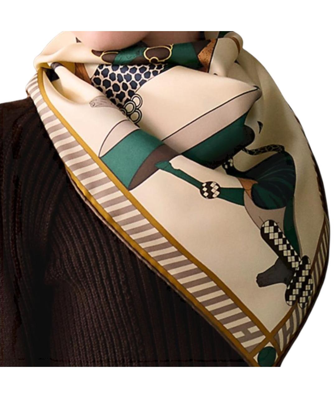 HERMES Бежевый шелковый шарф, фото 2