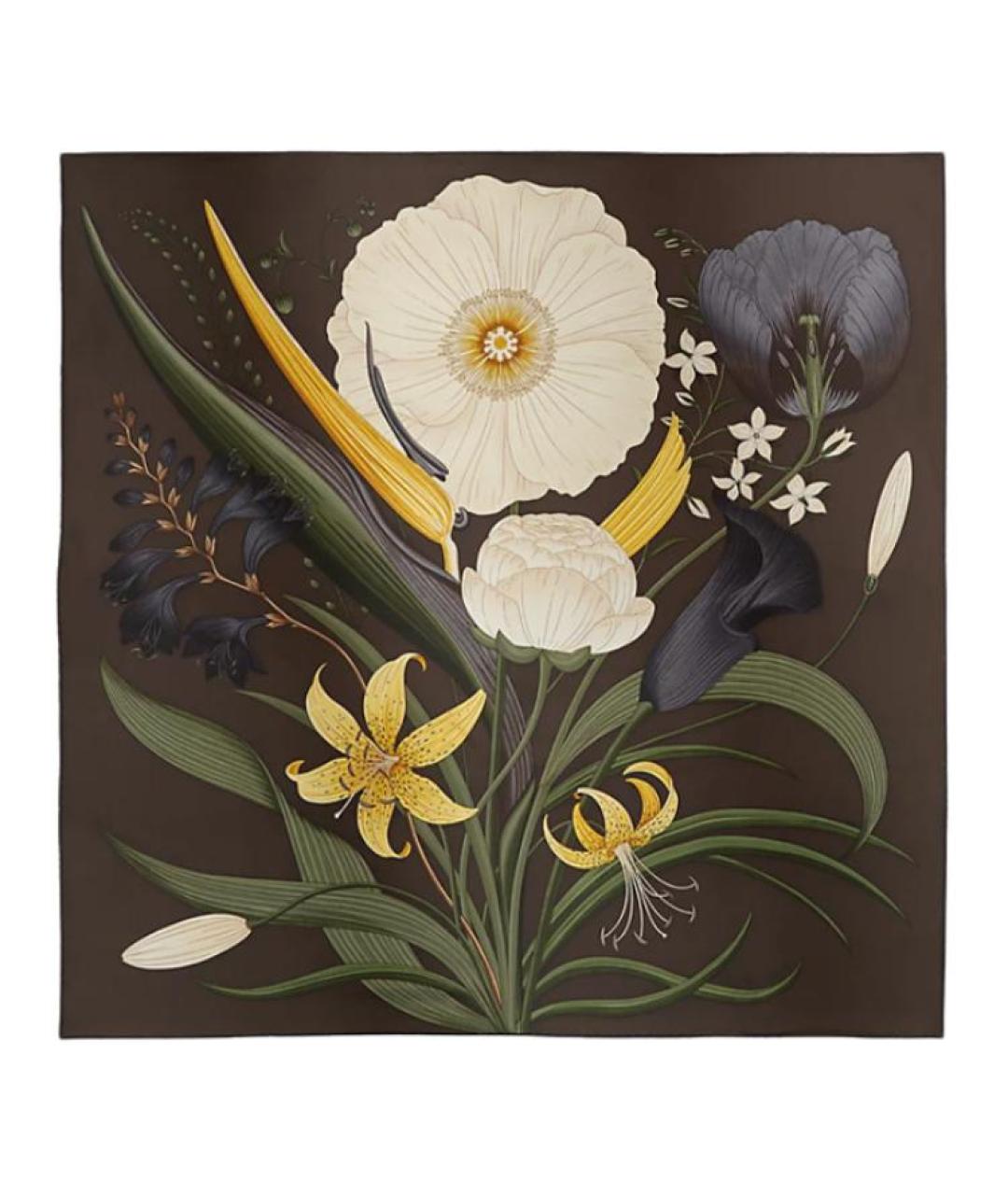 HERMES Коричневый шелковый шарф, фото 1