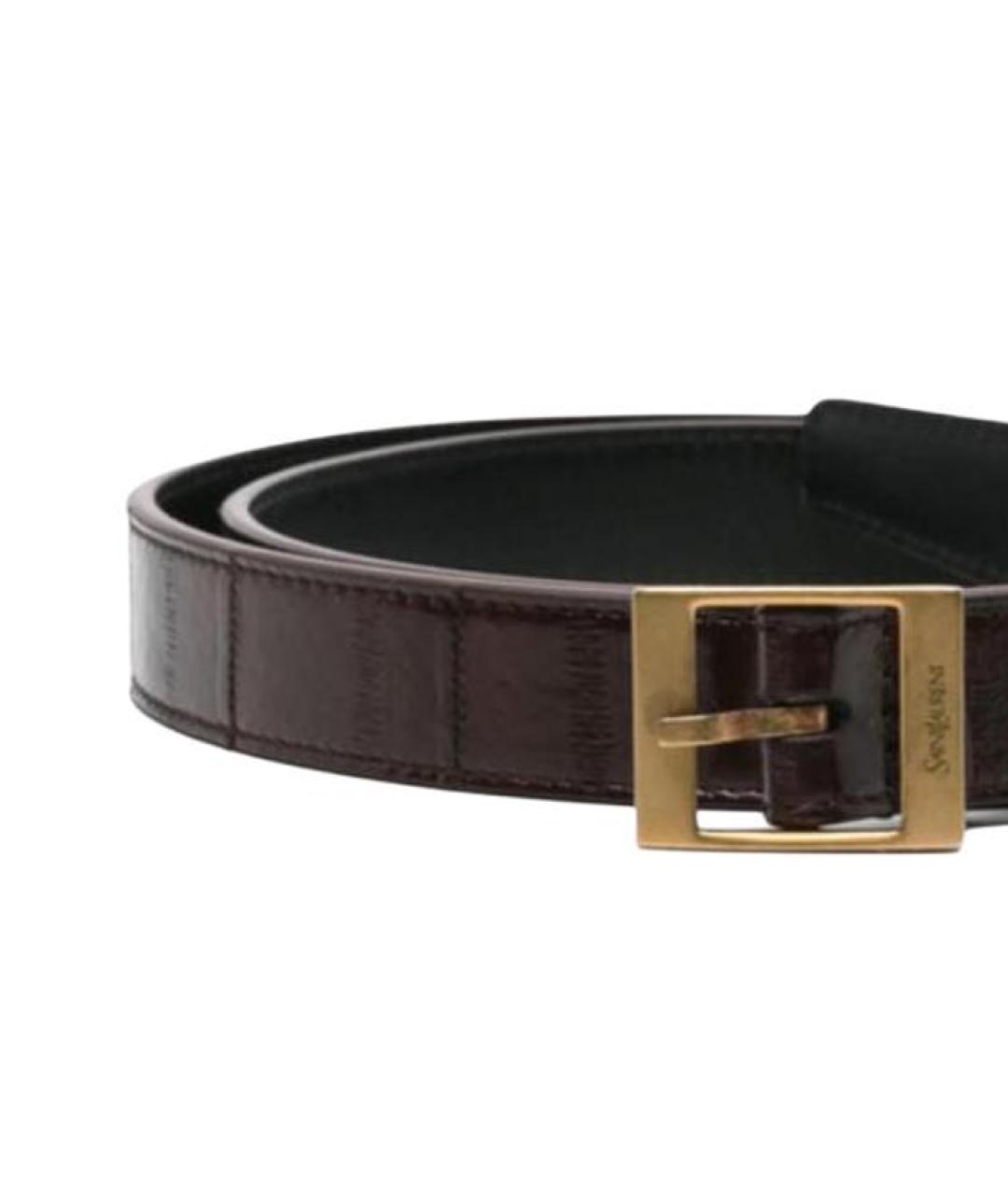 SAINT LAURENT Коричневый кожаный ремень, фото 2