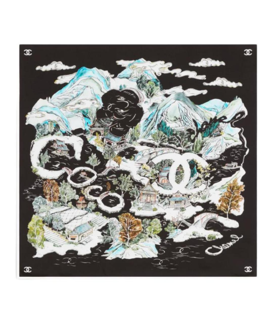 CHANEL Черный шелковый шарф, фото 1