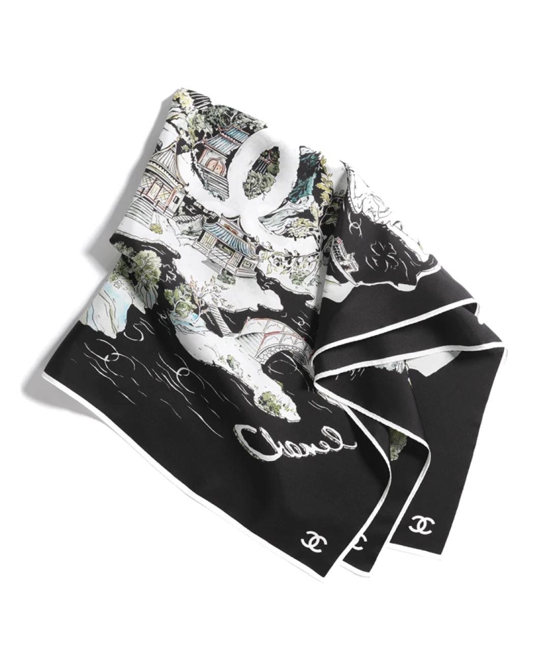 CHANEL Черный шелковый шарф, фото 2
