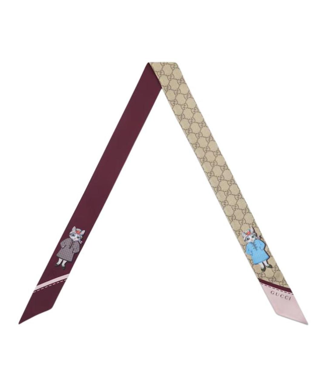 GUCCI Бежевый шелковый шарф, фото 2