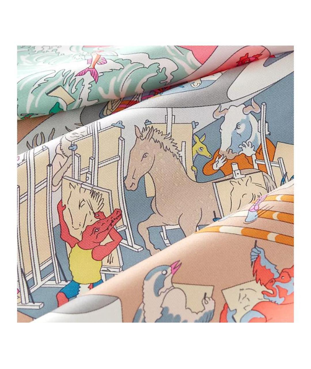 HERMES Розовый шелковый шарф, фото 2