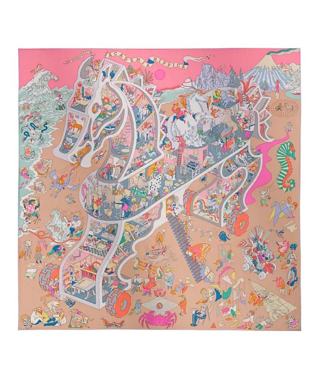 HERMES Розовый шелковый шарф, фото 1