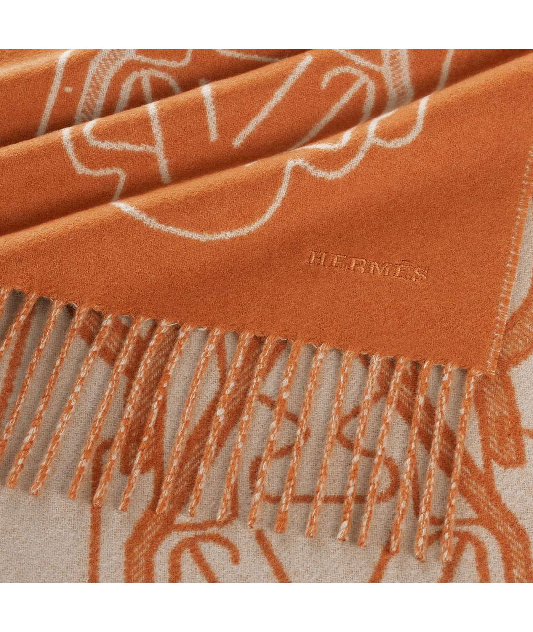 HERMES Коричневый кашемировый шарф, фото 2