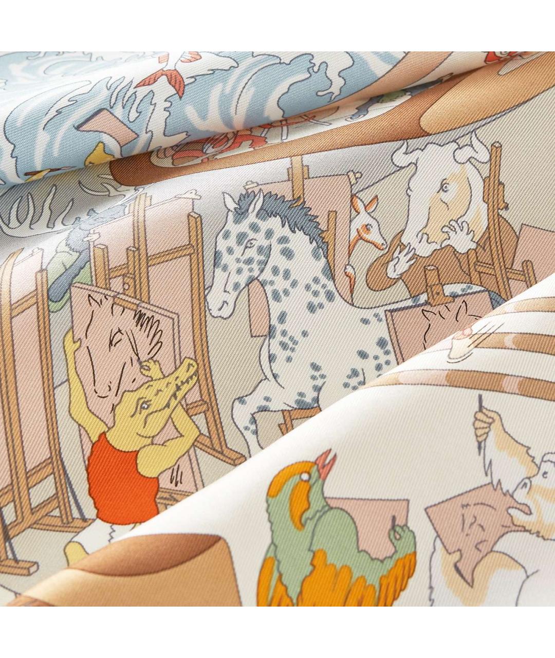 HERMES Бежевый шелковый шарф, фото 2