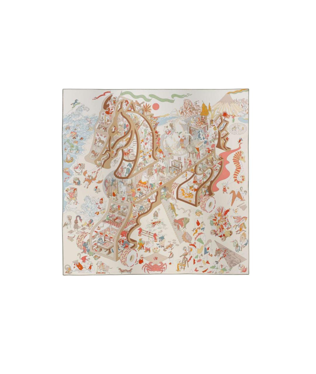 HERMES Бежевый шелковый шарф, фото 3