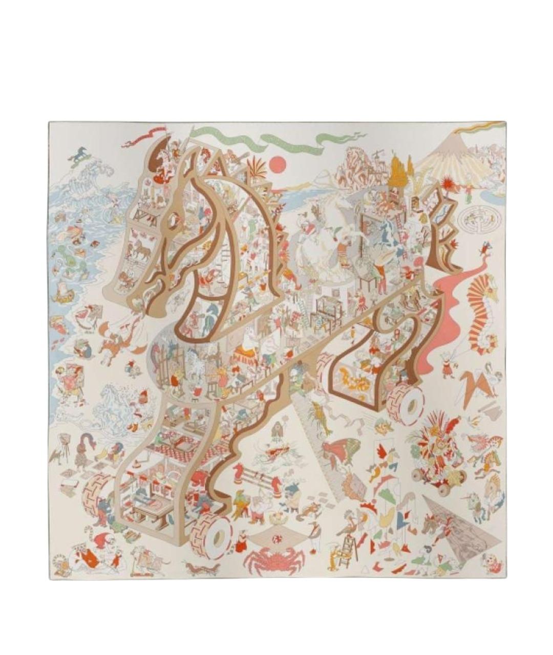 HERMES Бежевый шелковый шарф, фото 1