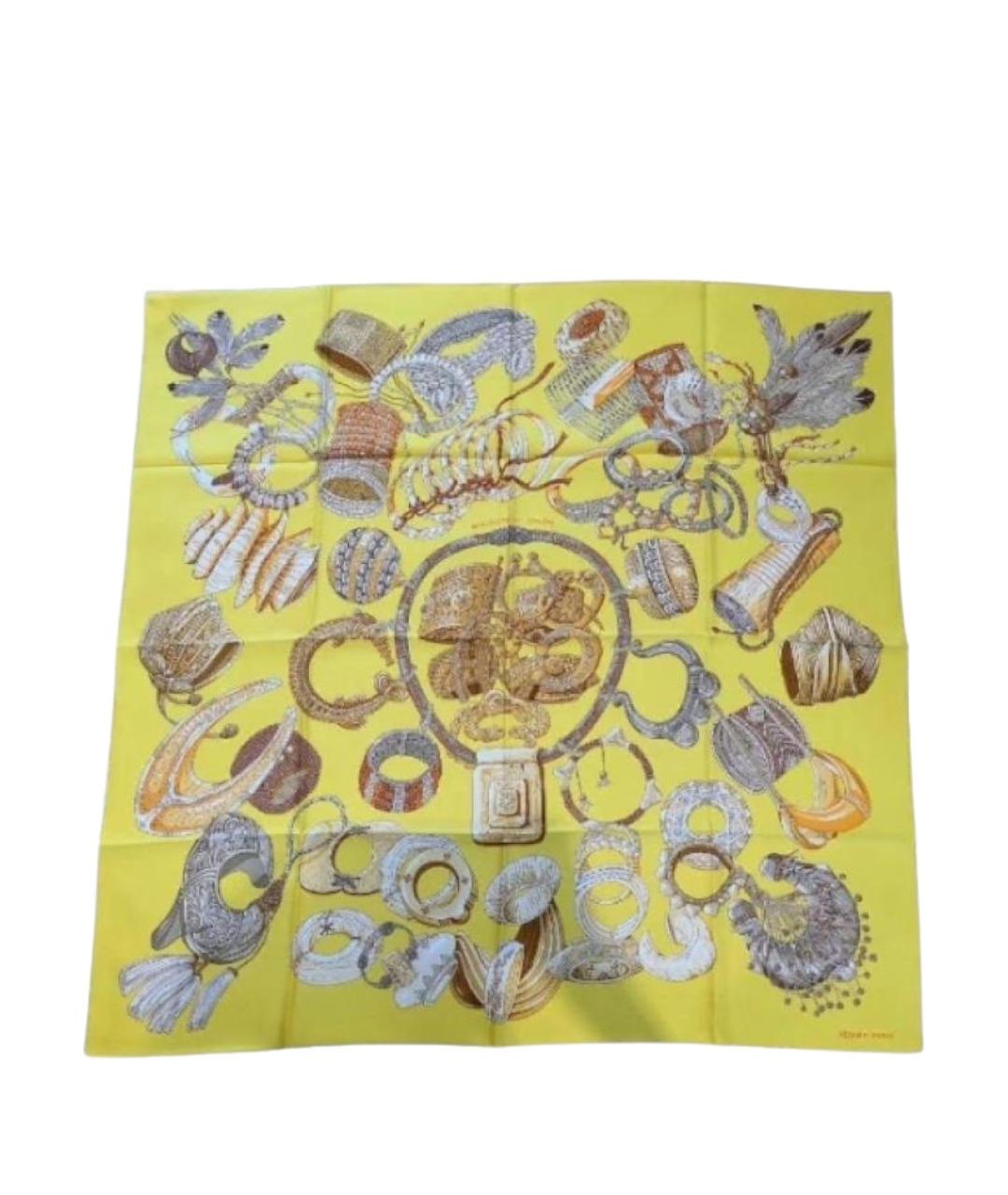 HERMES Желтый шелковый шарф, фото 1