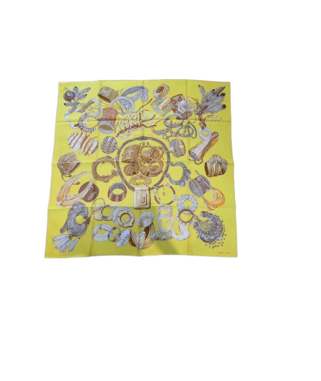 HERMES Желтый шелковый шарф, фото 4