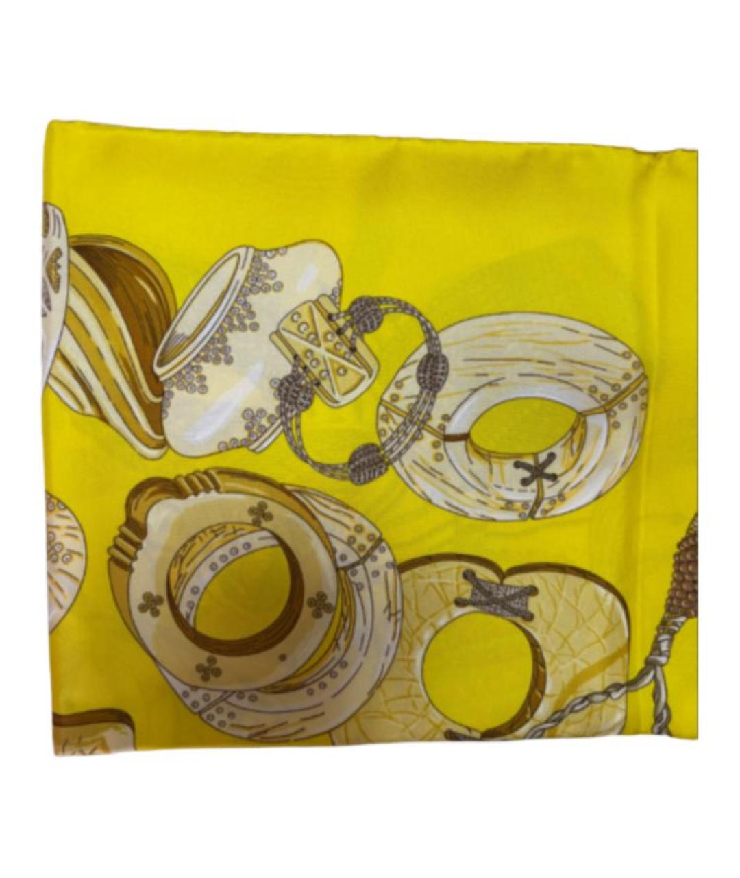 HERMES Желтый шелковый шарф, фото 3