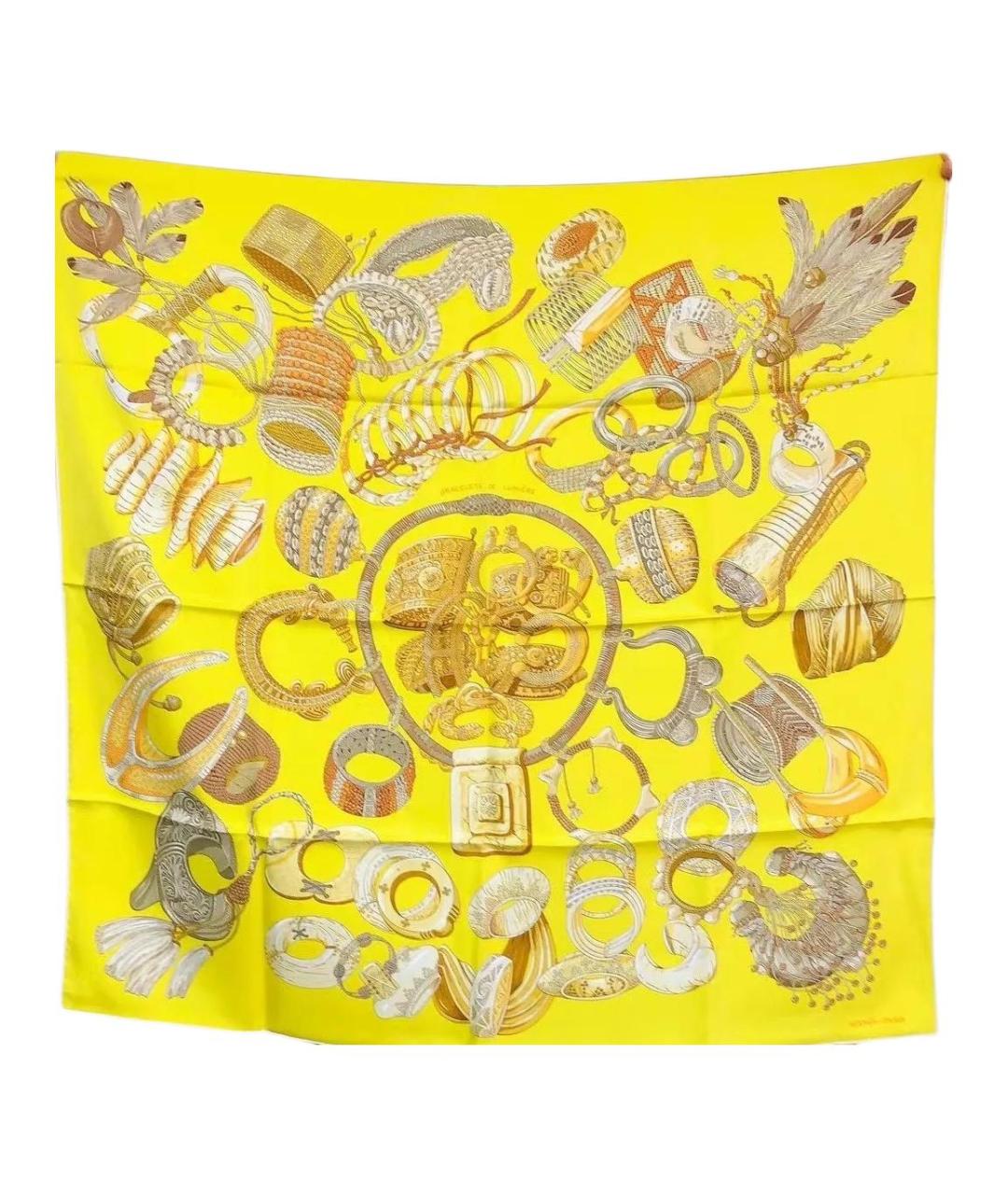 HERMES Желтый шелковый шарф, фото 2