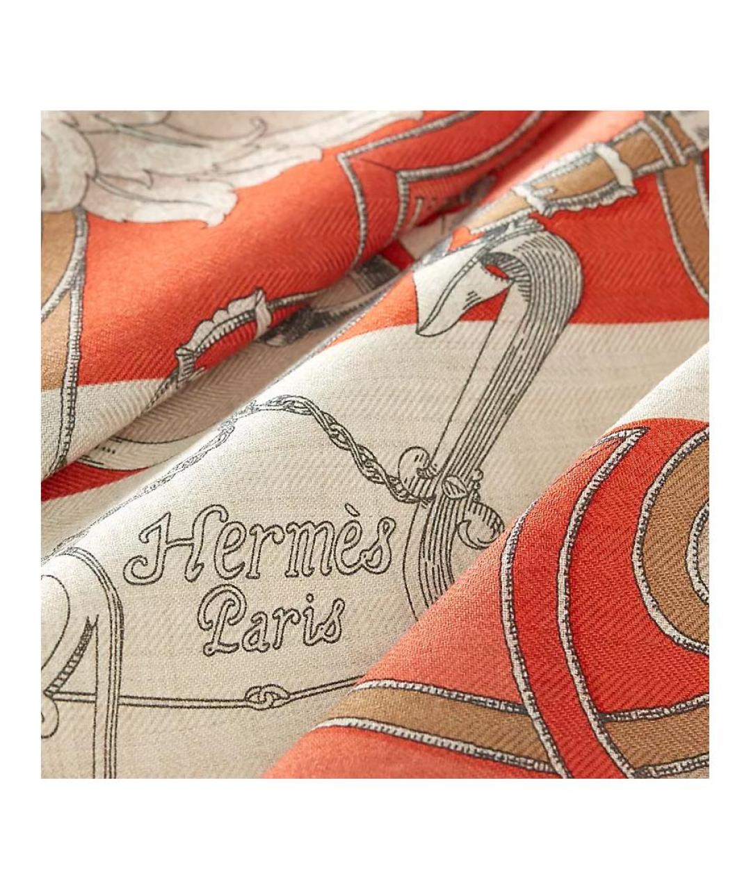 HERMES Оранжевый кашемировый шарф, фото 2