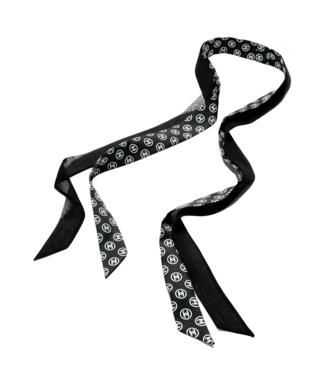 CHANEL Черный шелковый шарф, фото 2