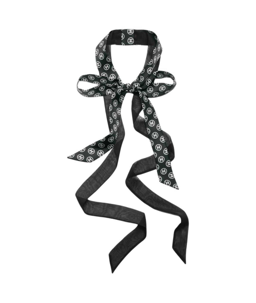 CHANEL Черный шелковый шарф, фото 3