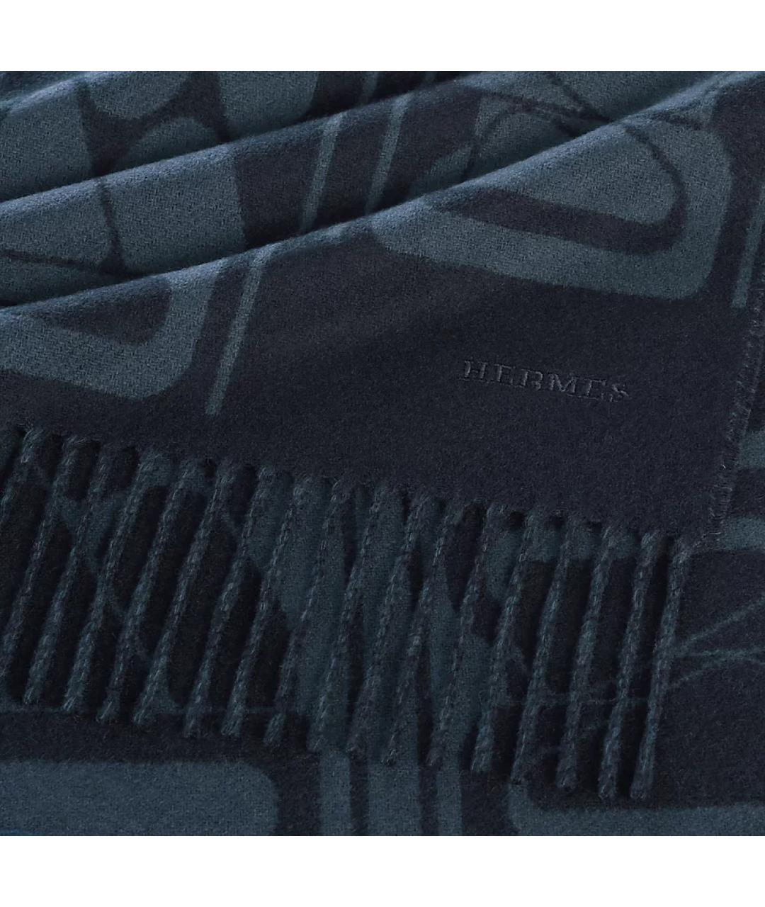 HERMES Синий кашемировый шарф, фото 2