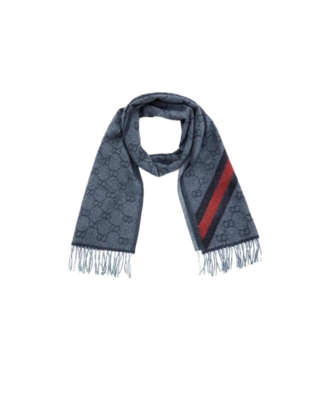 GUCCI Синий шерстяной шарф, фото 4