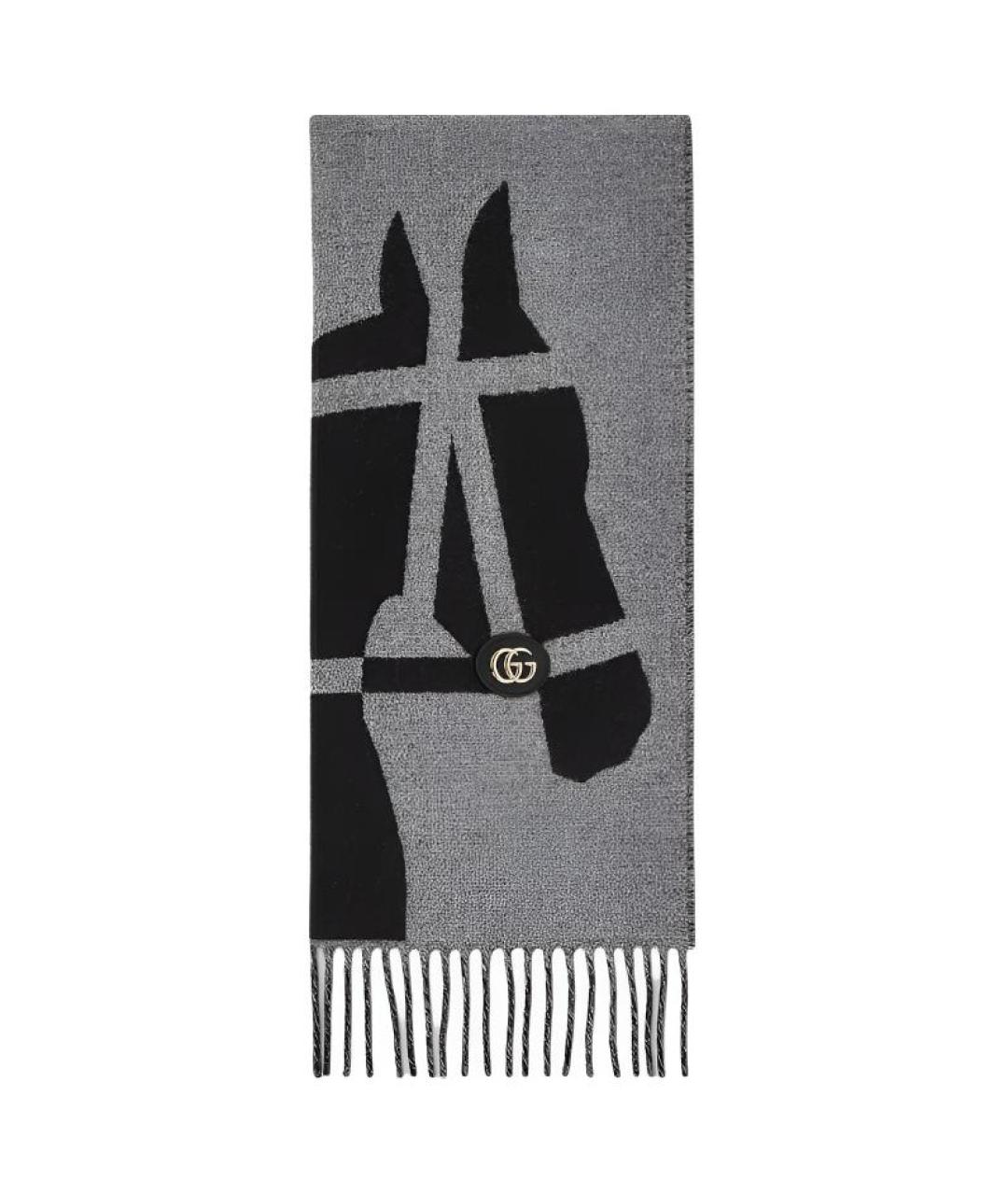 GUCCI Серый шерстяной шарф, фото 2