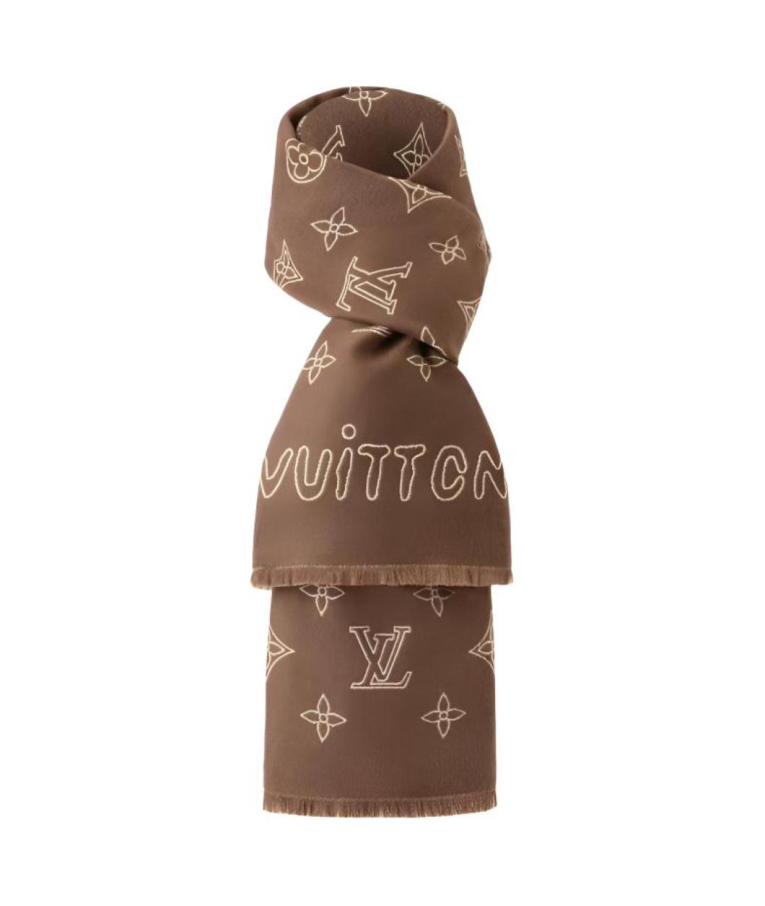 LOUIS VUITTON Коричневый шерстяной шарф, фото 2
