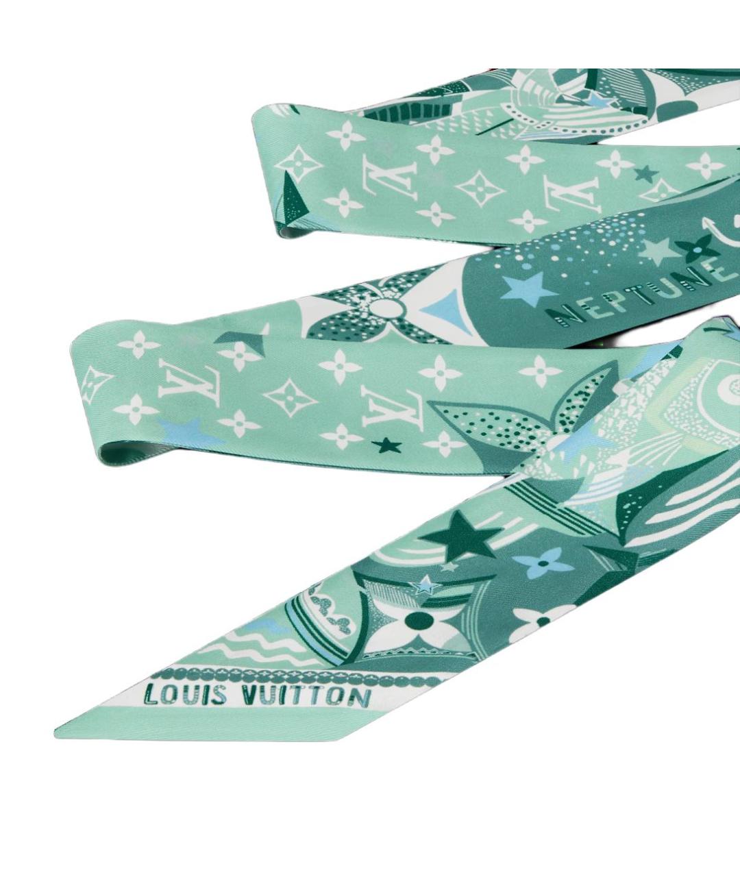 LOUIS VUITTON Зеленый шелковый шарф, фото 3