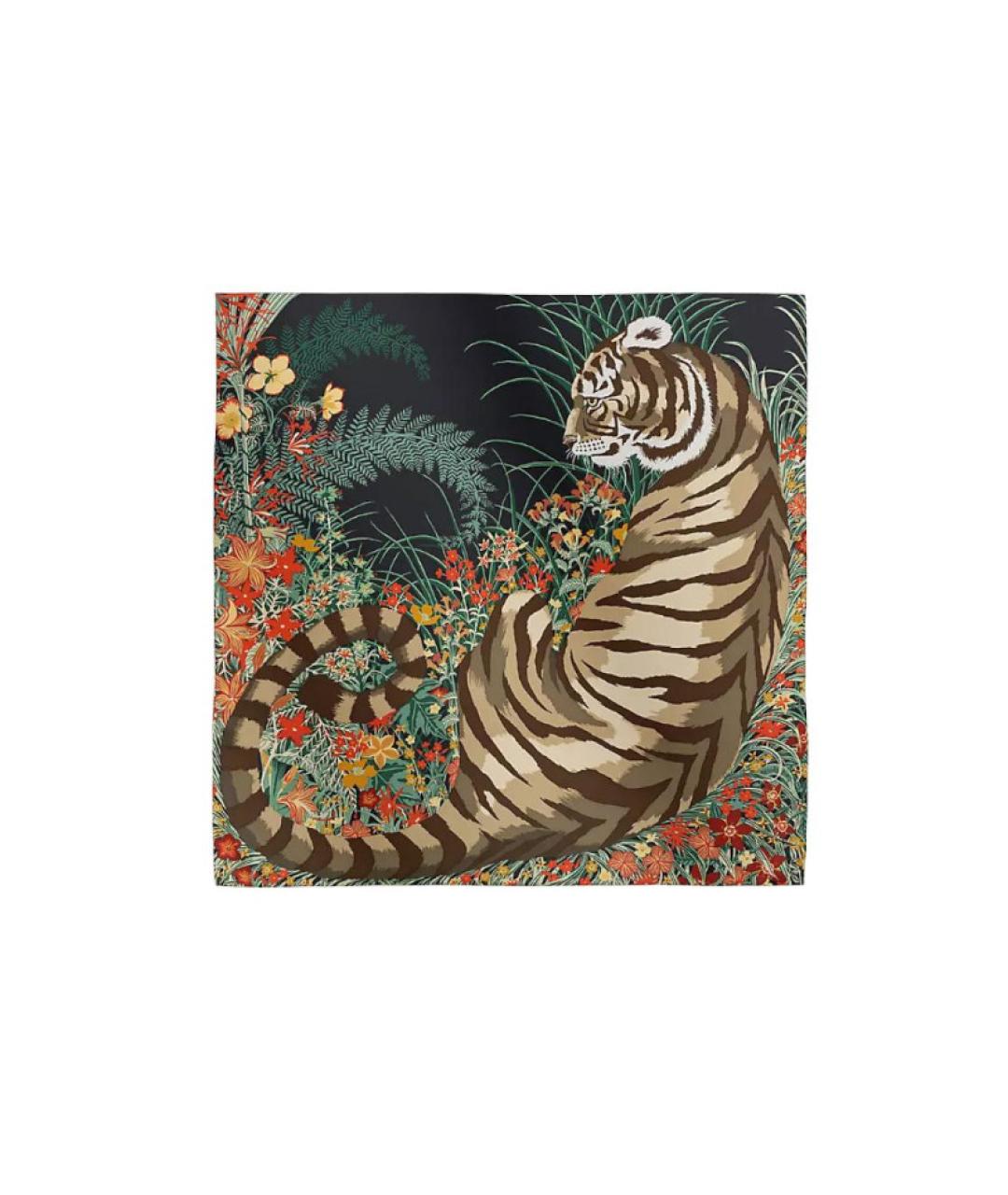 HERMES Черный шелковый шарф, фото 3