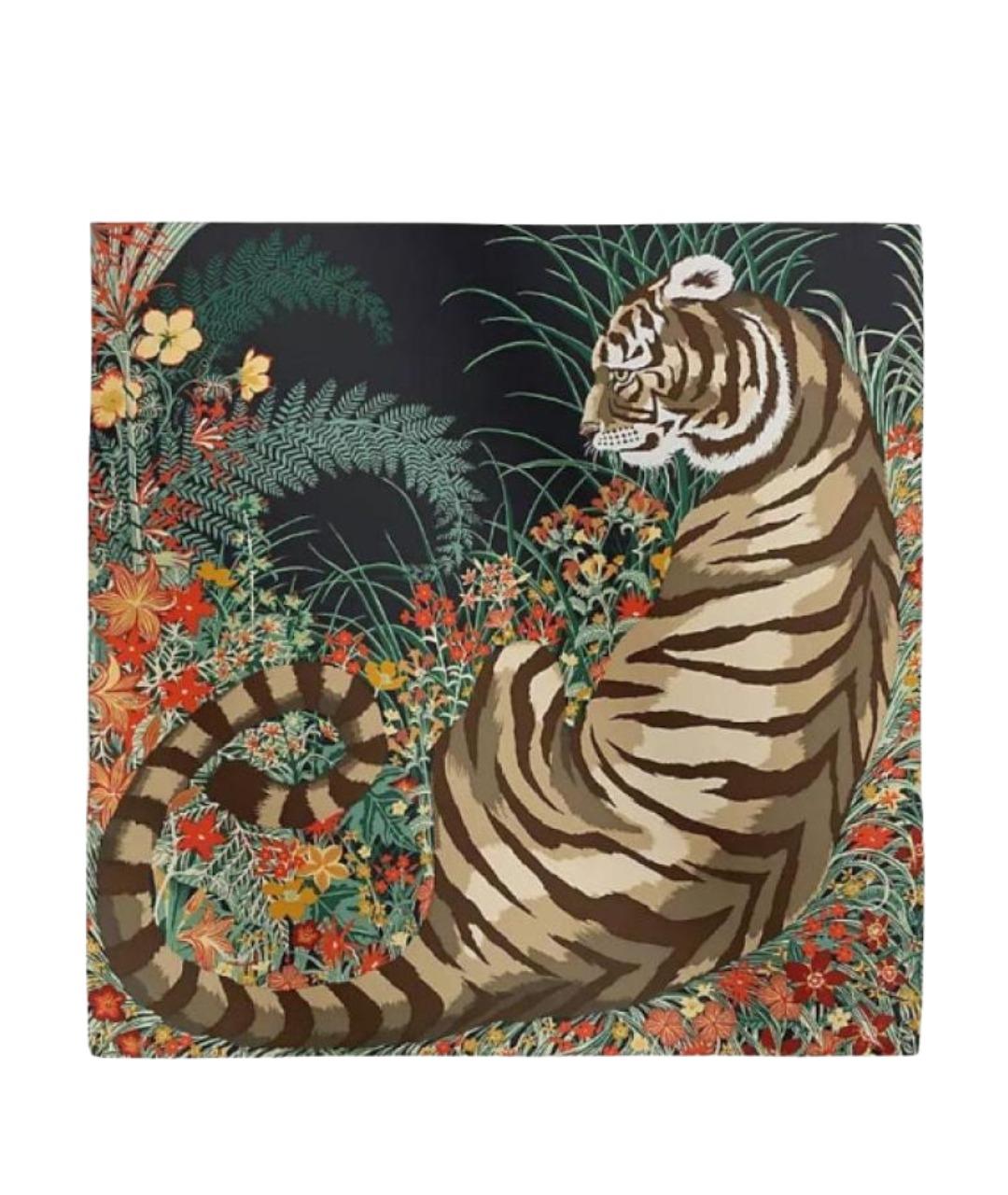 HERMES Черный шелковый шарф, фото 1