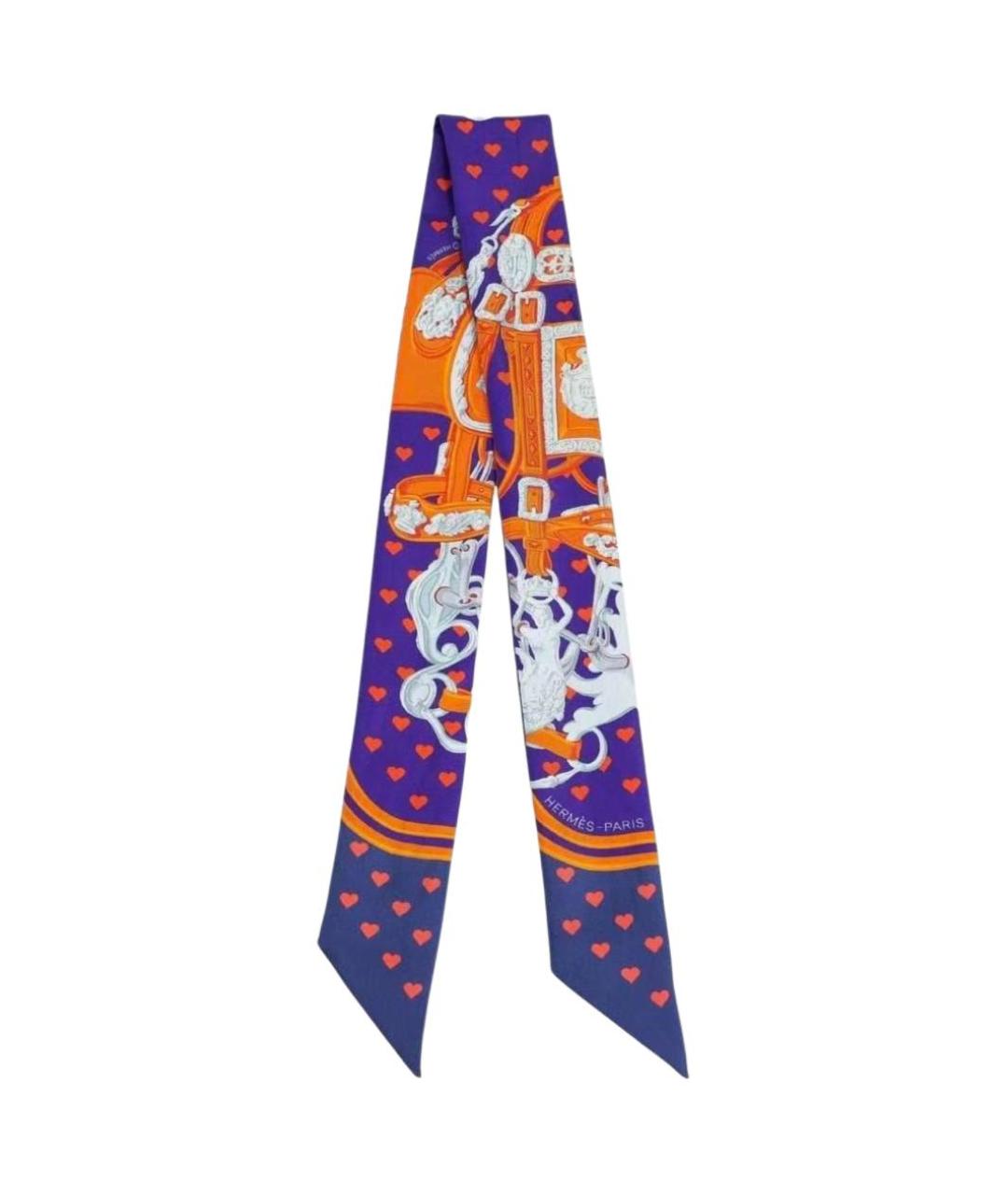 HERMES Фиолетовый шелковый шарф, фото 2