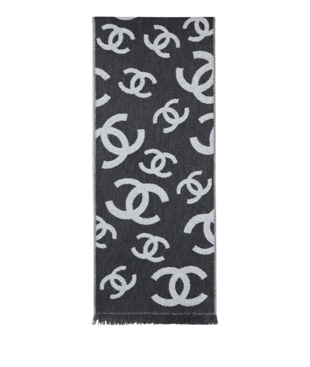 CHANEL Черный шерстяной шарф, фото 1