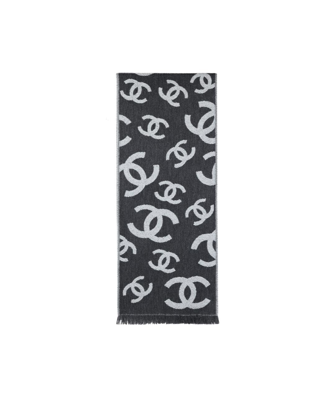 CHANEL Черный шерстяной шарф, фото 3