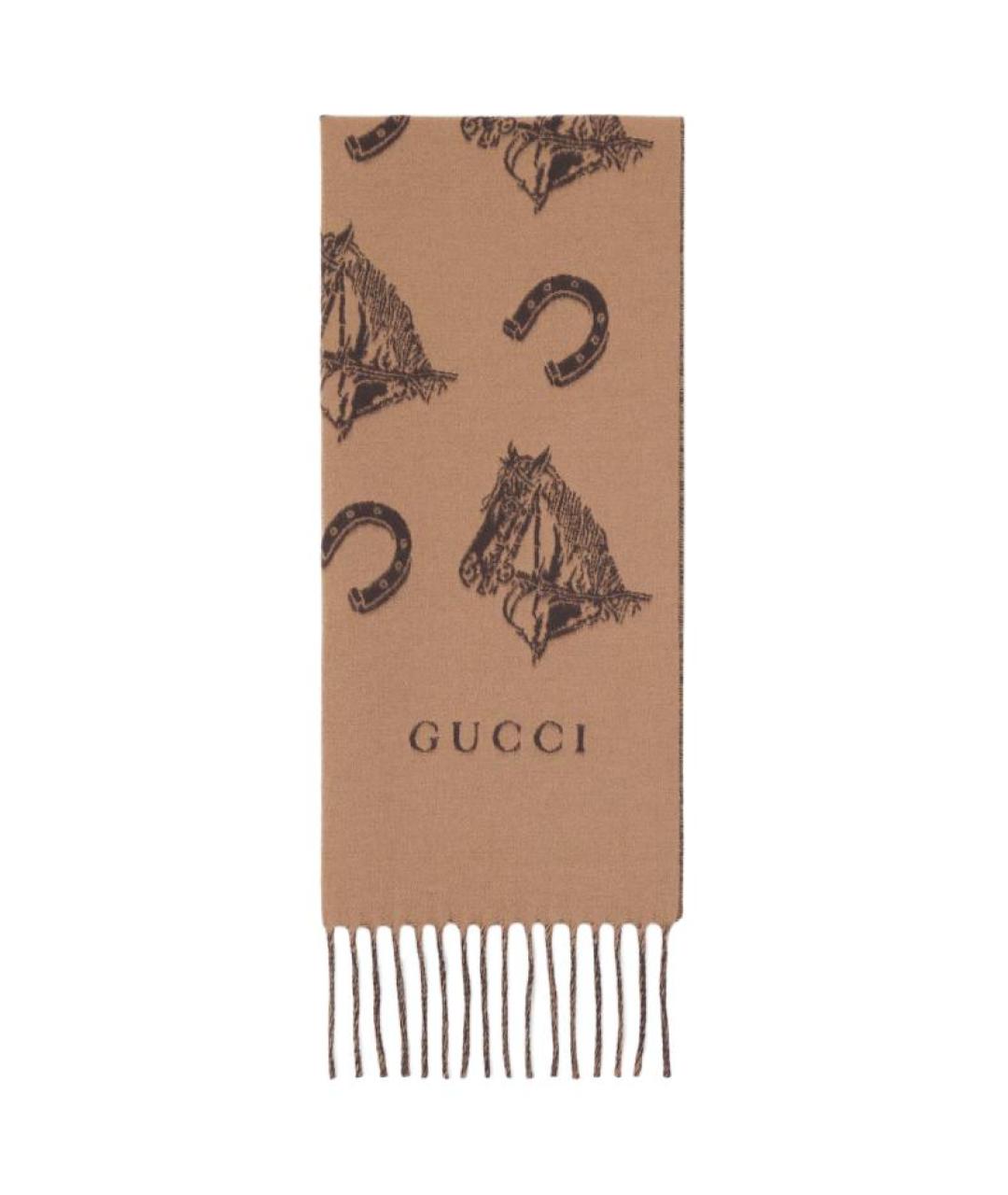GUCCI Коричневый шерстяной шарф, фото 1