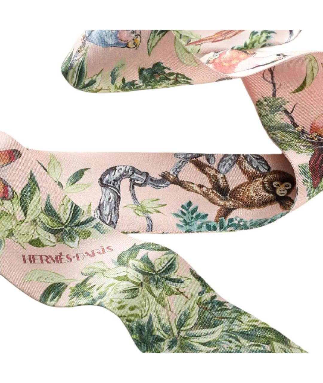 HERMES Розовый шелковый шарф, фото 2