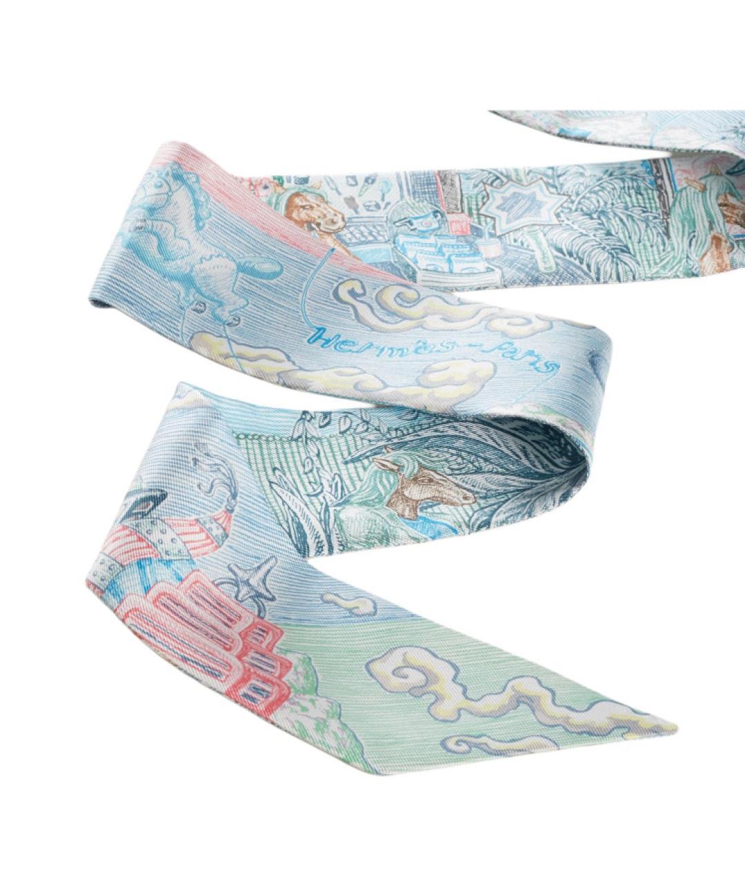 HERMES Голубой шелковый шарф, фото 2