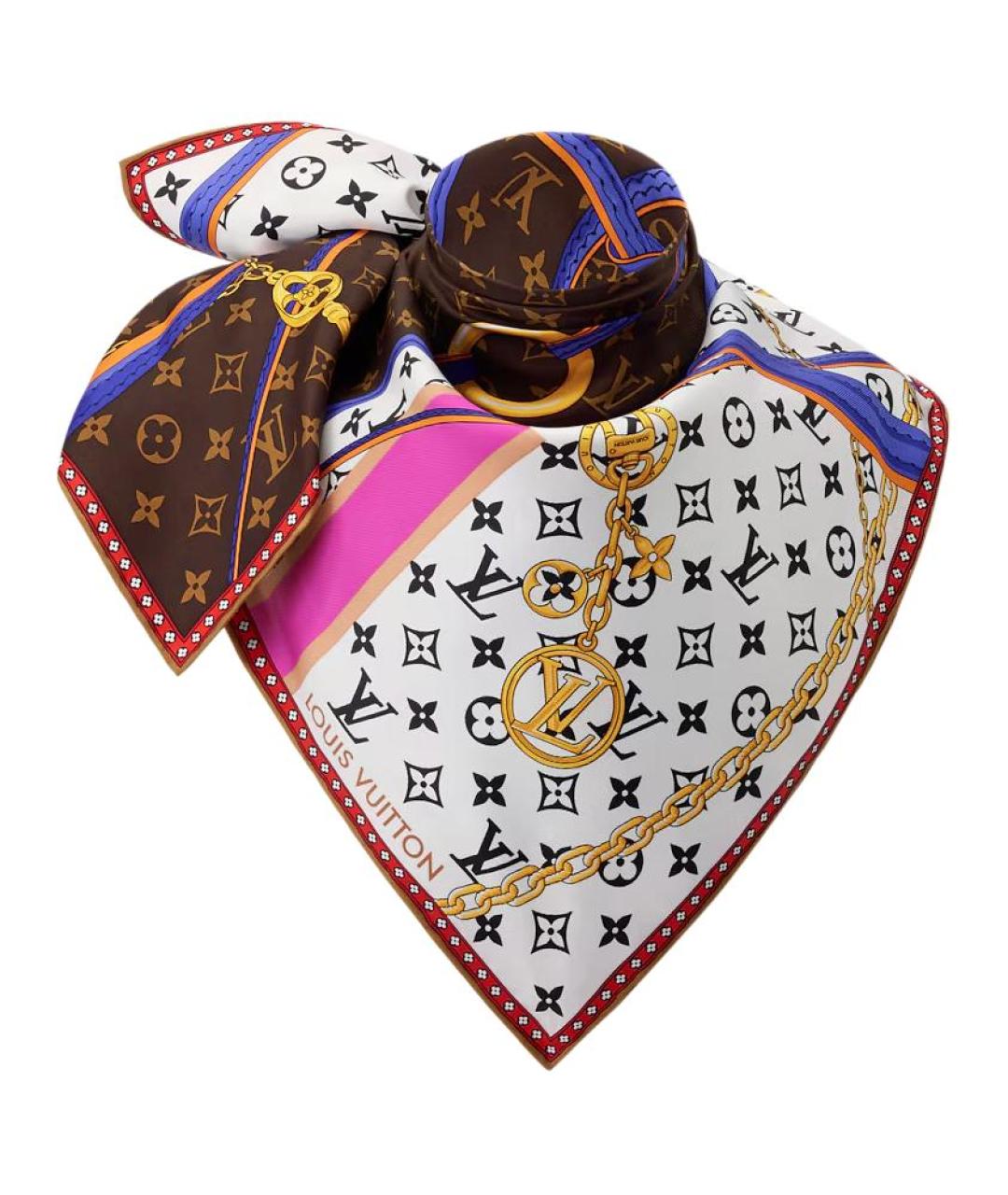 LOUIS VUITTON Коричневый шелковый шарф, фото 2