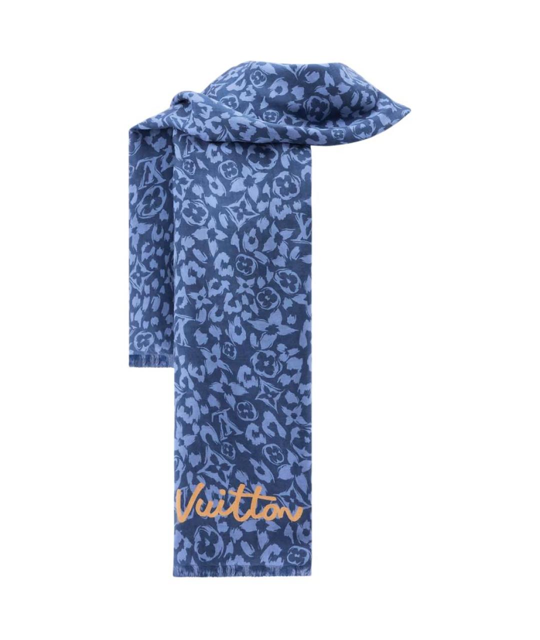 LOUIS VUITTON Синий шерстяной шарф, фото 2