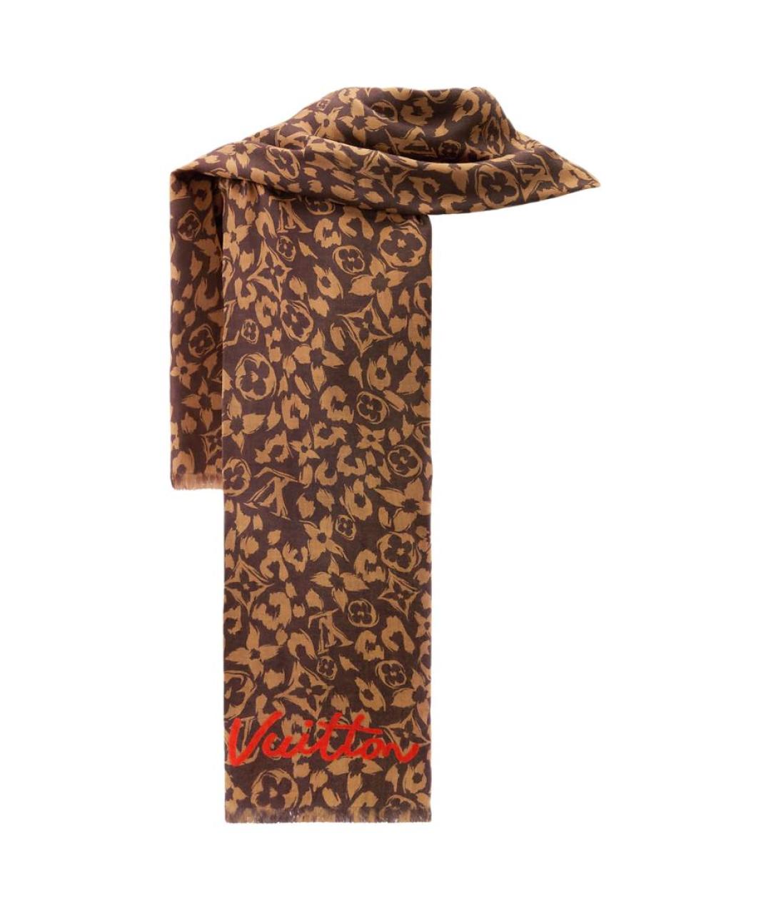 LOUIS VUITTON Коричневый шерстяной шарф, фото 1