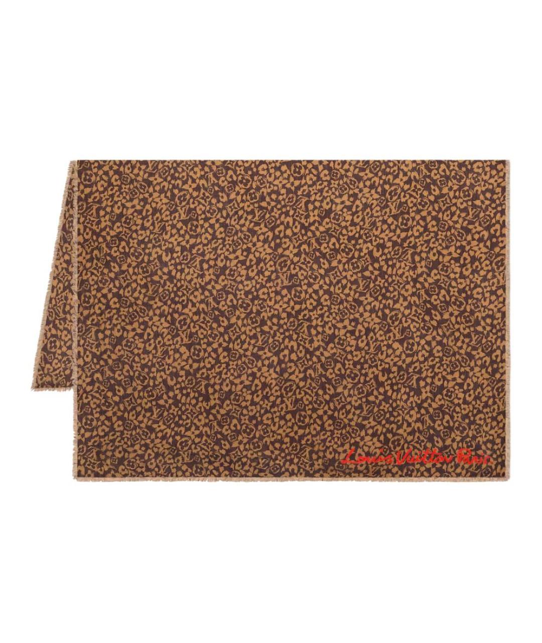 LOUIS VUITTON Коричневый шерстяной шарф, фото 2