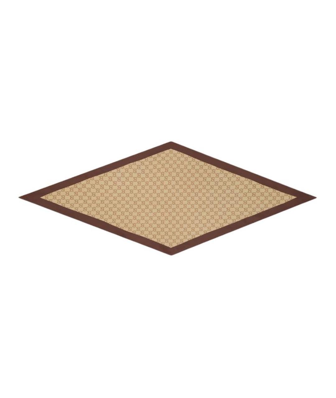 GUCCI Коричневый шелковый шарф, фото 1