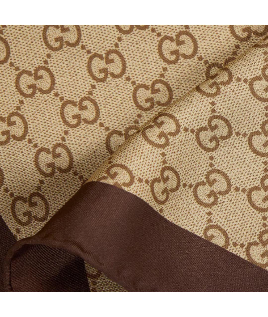 GUCCI Коричневый шелковый шарф, фото 2