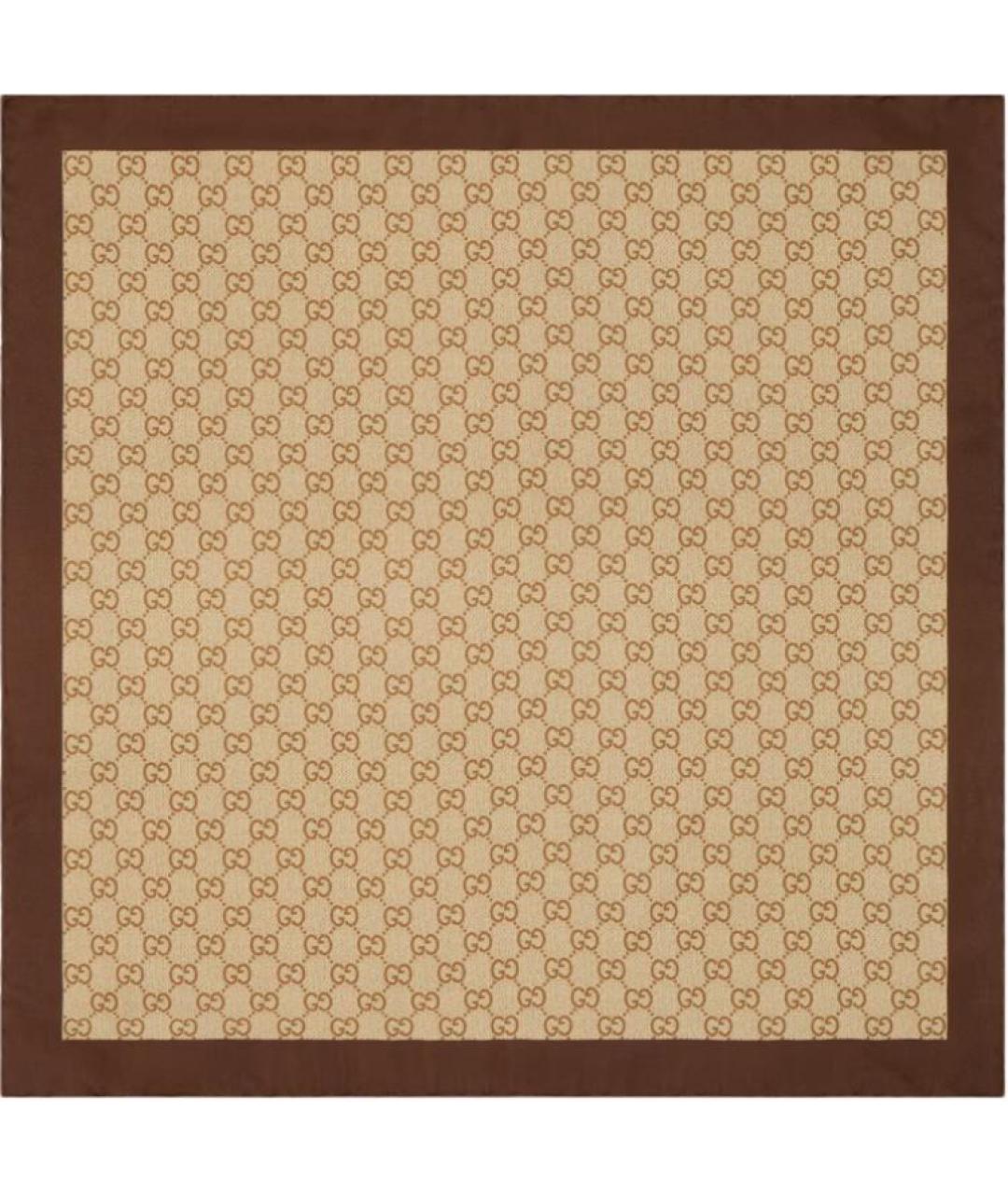 GUCCI Коричневый шелковый шарф, фото 1